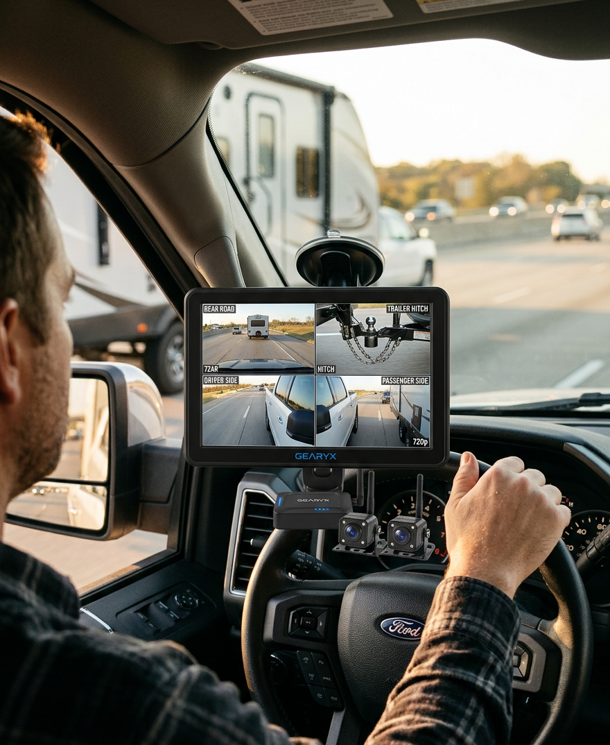 Gearyx Rear Pro quad view while towing on the highway