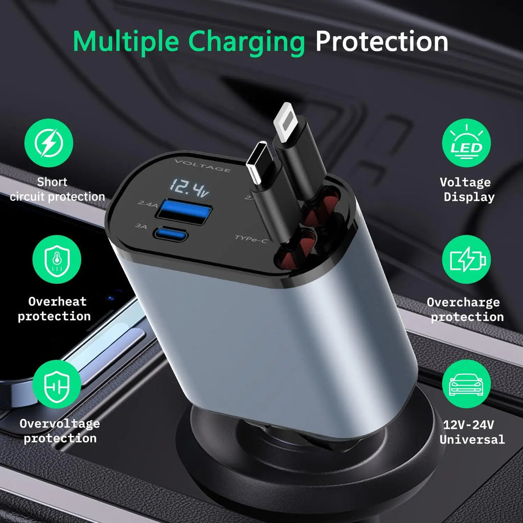 Gearyx Reel — 4-in-1 Retractable Car Charger (2 Cables + 2 Ports) — view 4