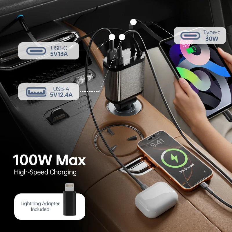 Gearyx Reel — 4-in-1 Retractable Car Charger (2 Cables + 2 Ports) — view 2