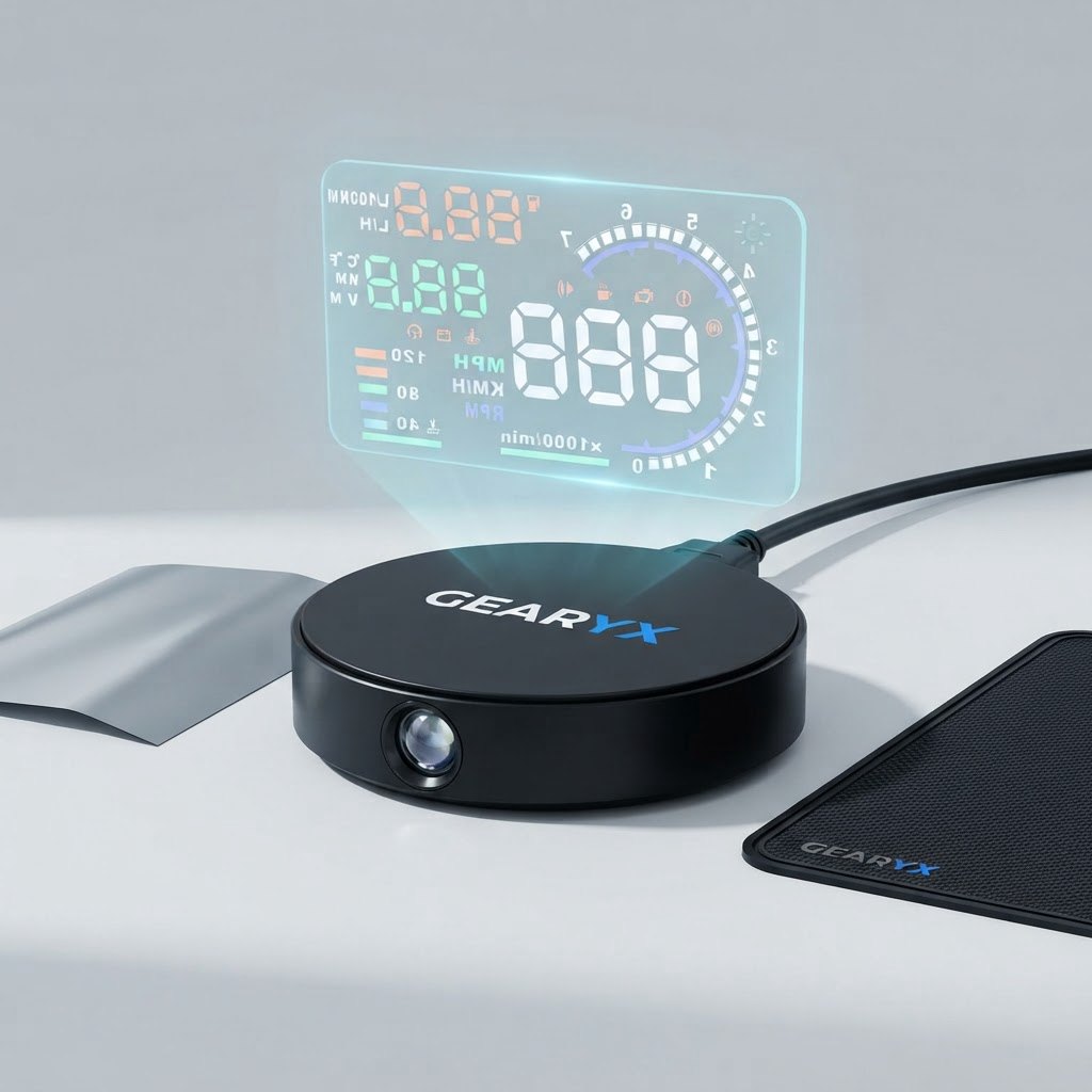 Gearyx Vision HUD — Windshield Projection Display (OBD2 + GPS)