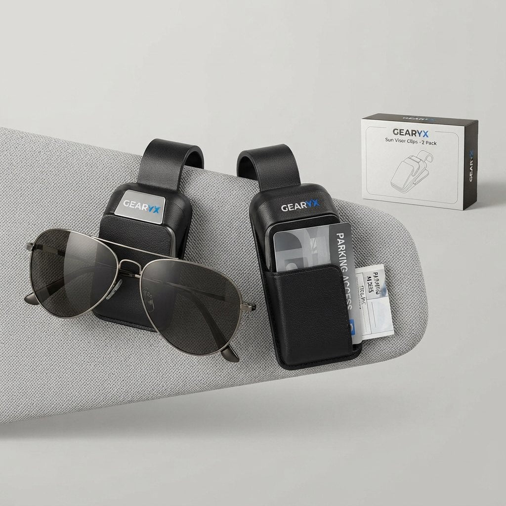 Gearyx Vue — Sunglasses Holder Clip for Visor (2-Pack)