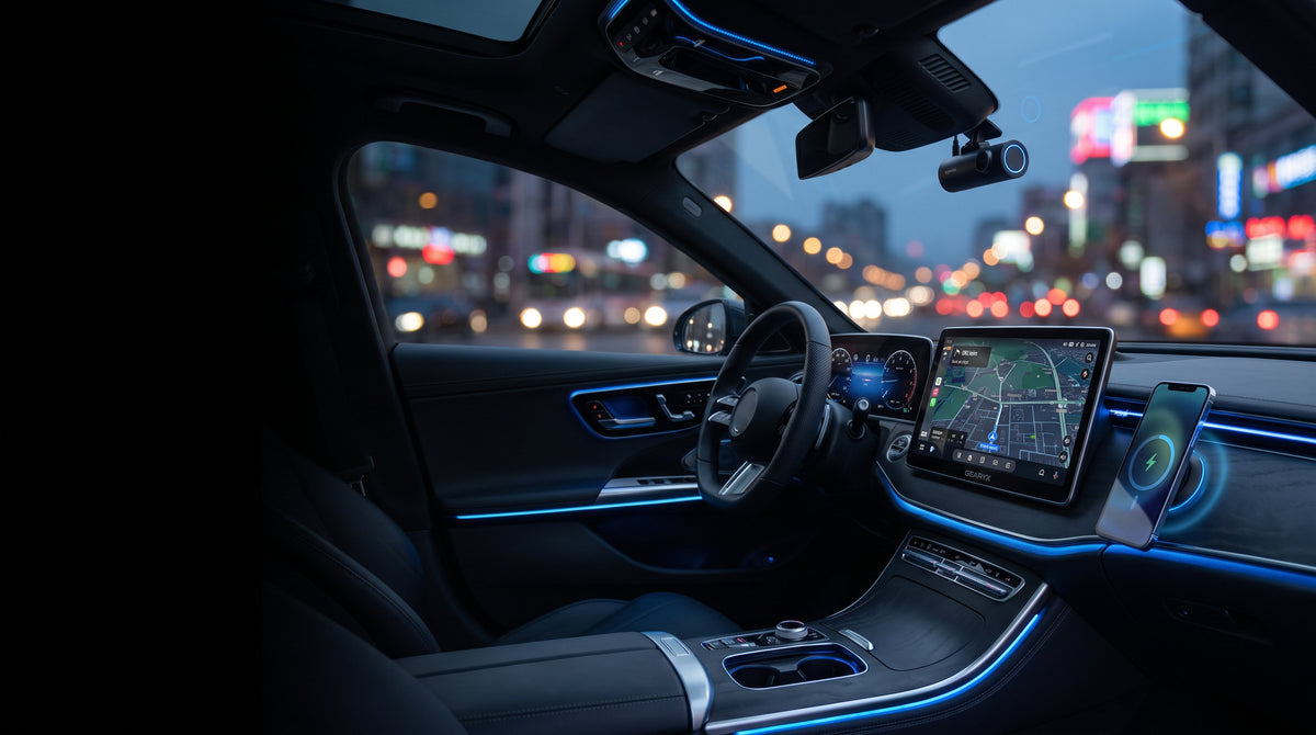 Gearyx smart car tech cockpit at night