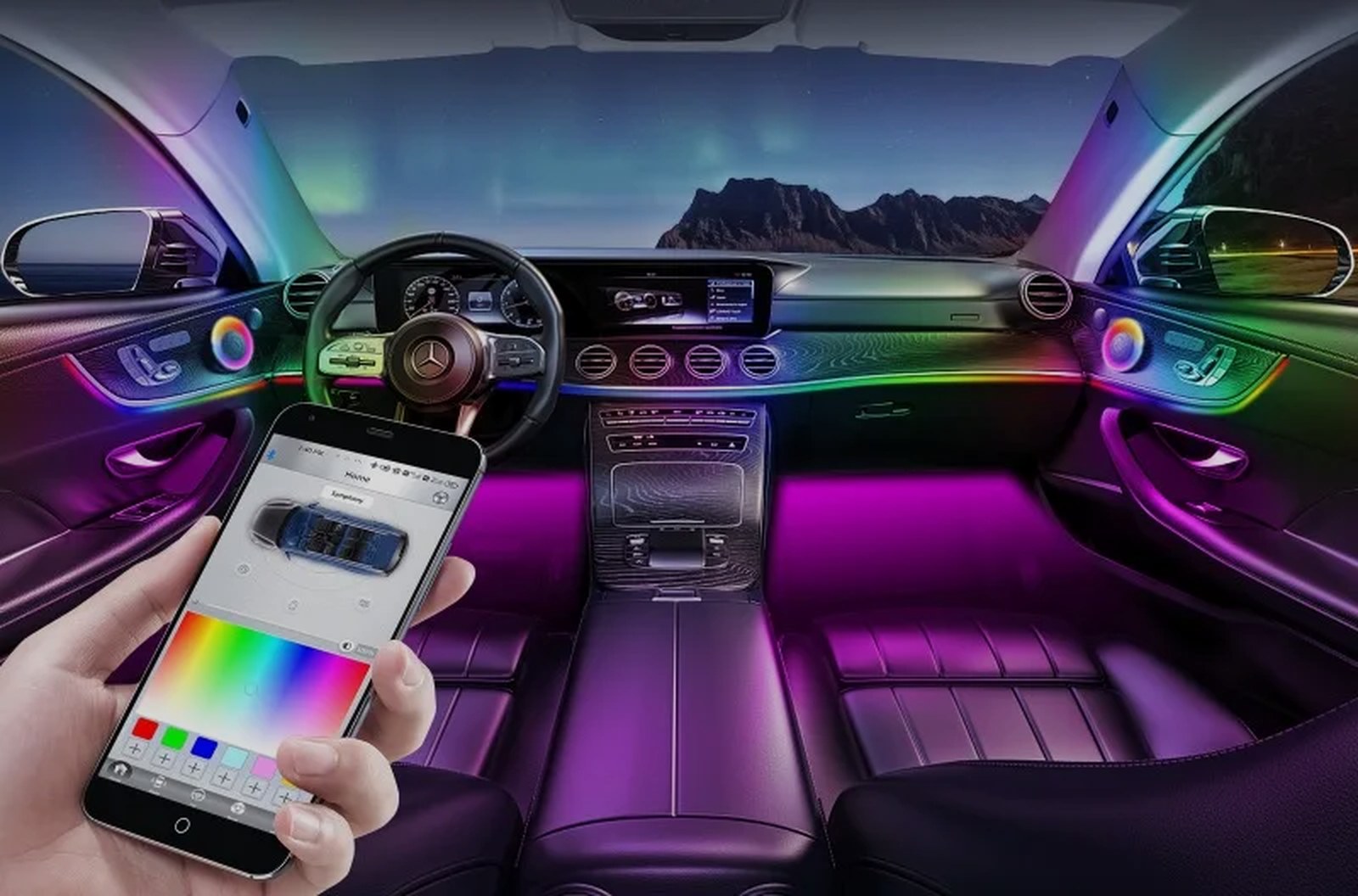 Illuminated car interior with Gearyx ambient lighting
